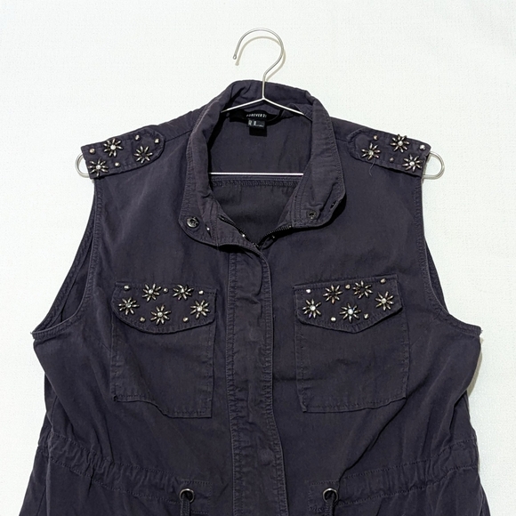 Forever 21 | Embellished Cargo Vest | GrayBlue | Utility | Retro | Punk | Grunge - Picture 3 of 6